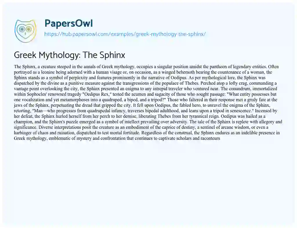 Essay on Greek Mythology: The Sphinx