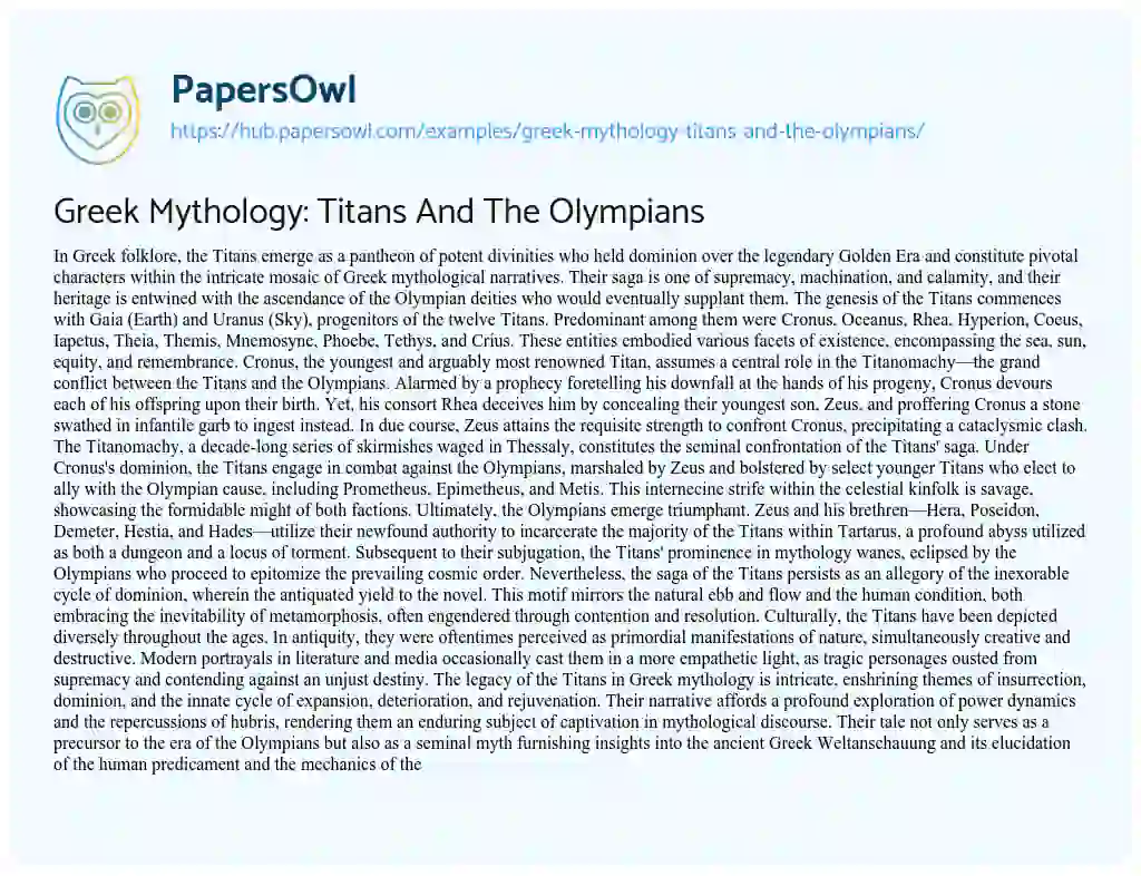 Essay on Greek Mythology: Titans And The Olympians