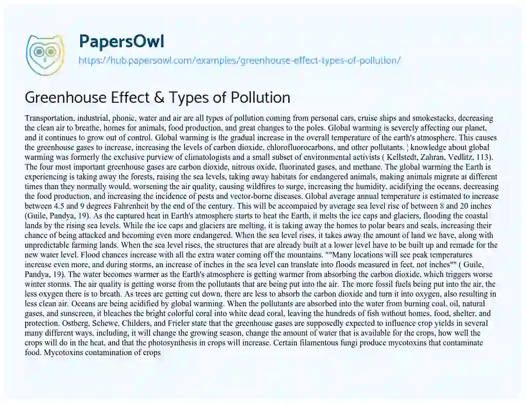 Essay on Greenhouse Effect & Types of Pollution