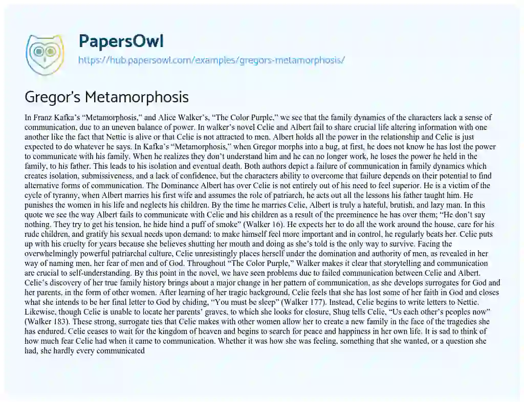 Essay on Gregor’s Metamorphosis