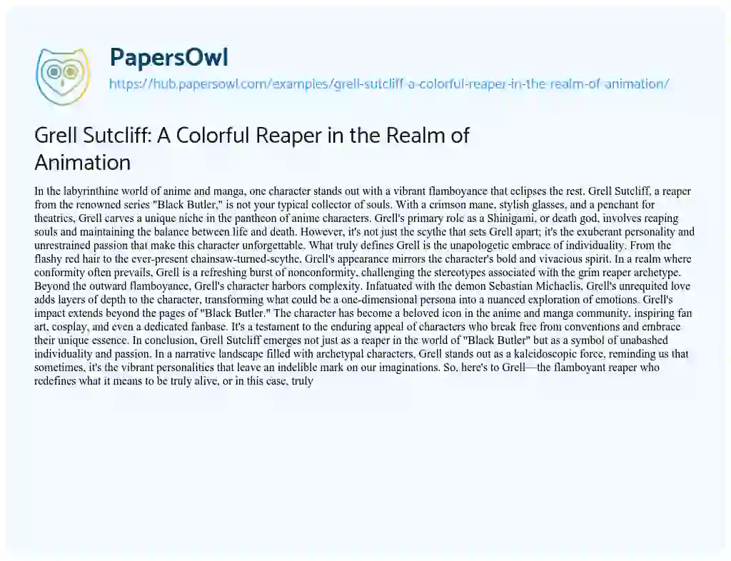 Essay on Grell Sutcliff: A Colorful Reaper in the Realm of Animation