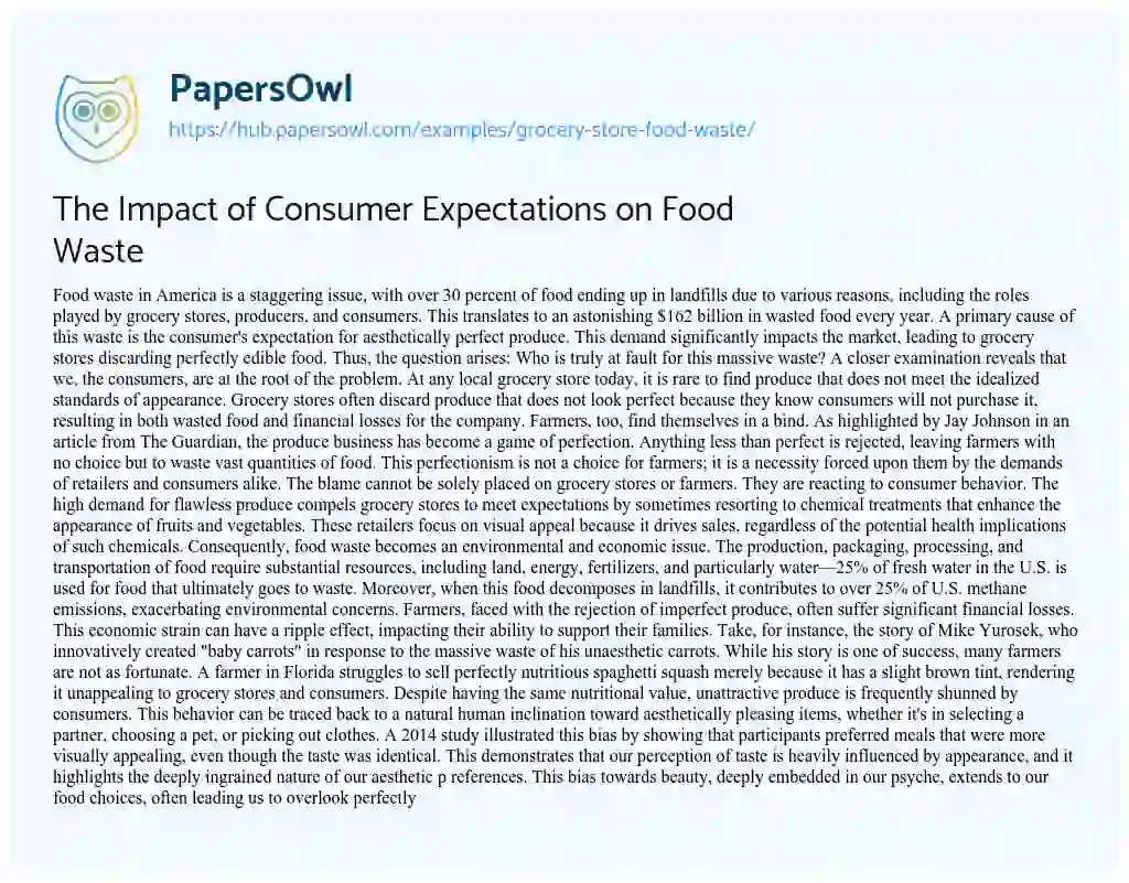 Essay on The Impact of Consumer Expectations on Food Waste