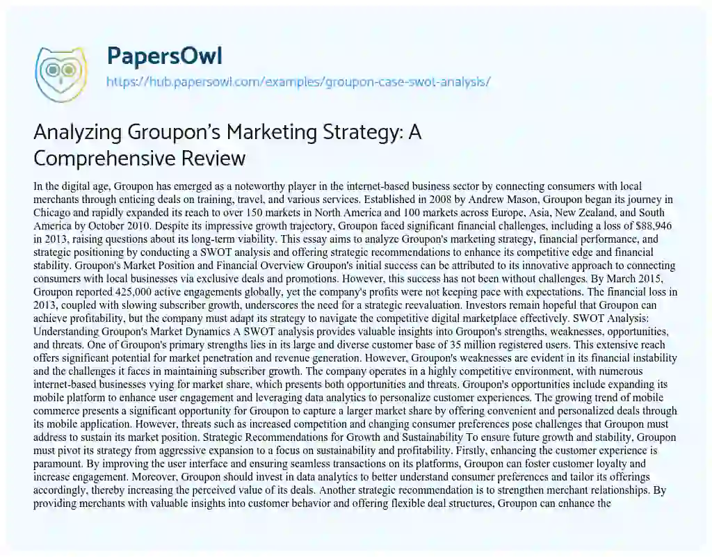 Essay on Analyzing Groupon’s Marketing Strategy: A Comprehensive Review