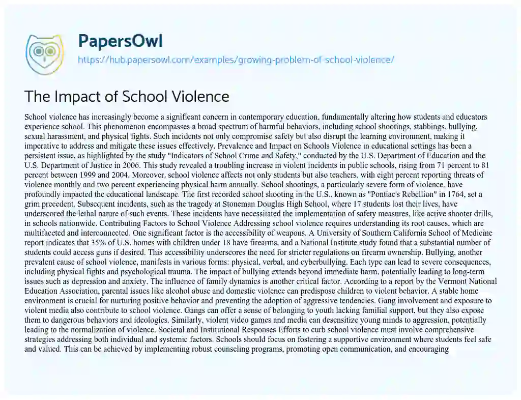 Essay on The Impact of School Violence