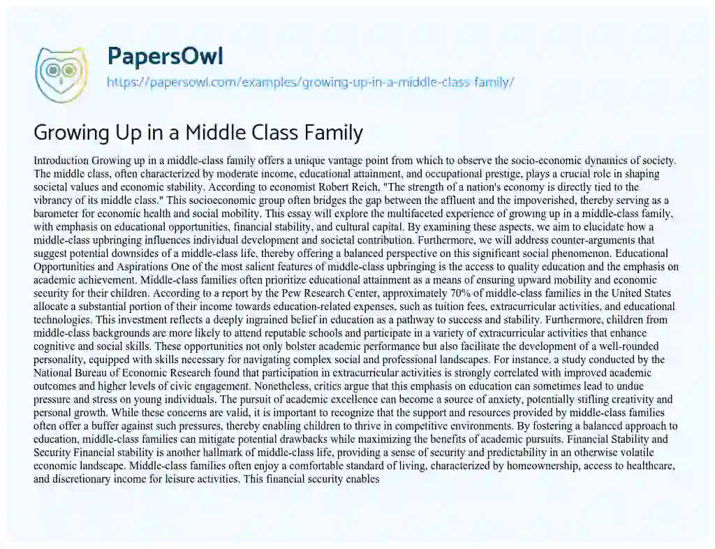 Essay on Growing Up in a Middle Class Family