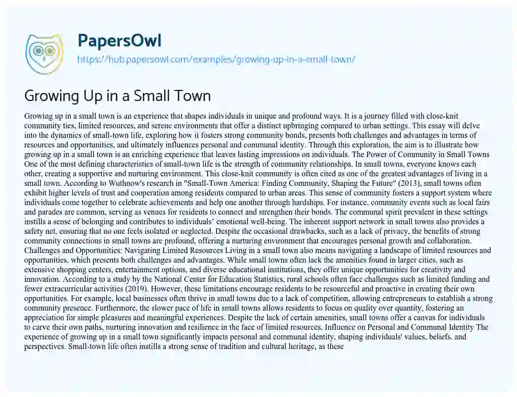 Essay on Growing Up in a Small Town