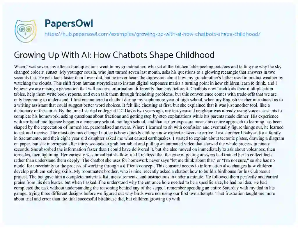 Essay on Growing Up With AI: How Chatbots Shape Childhood