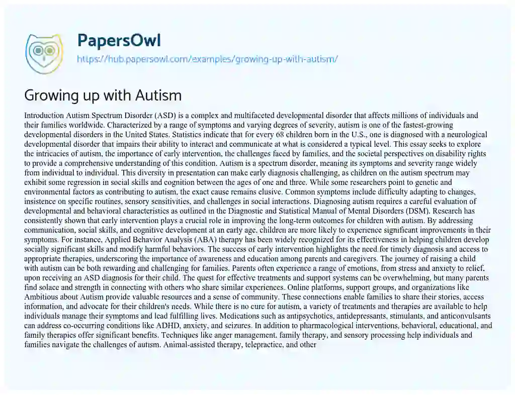 Essay on Growing up with Autism