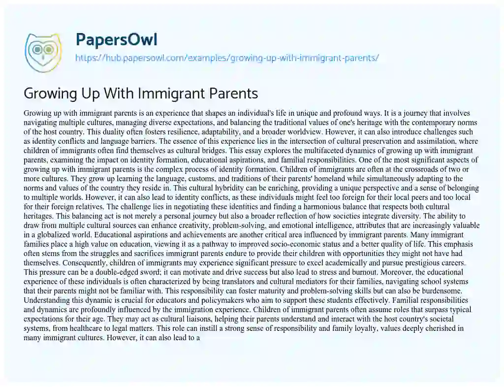Essay on Growing Up With Immigrant Parents