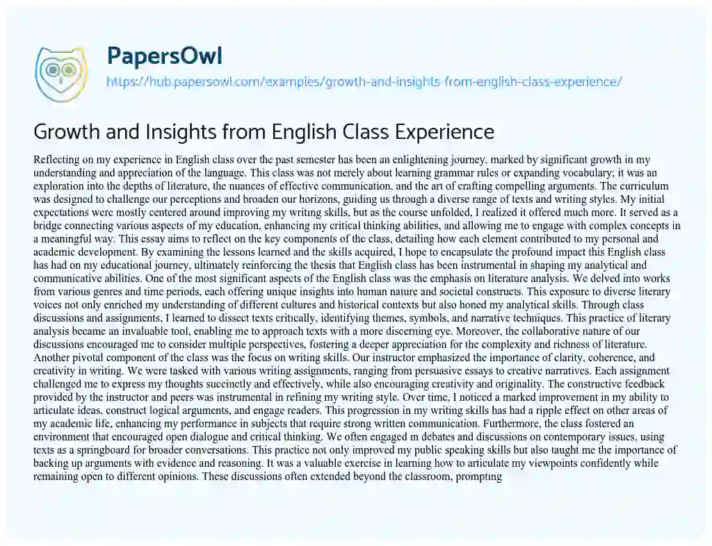 Essay on Growth and Insights from English Class Experience