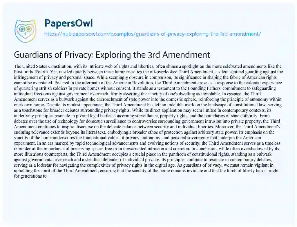 Essay on Guardians of Privacy: Exploring the 3rd Amendment