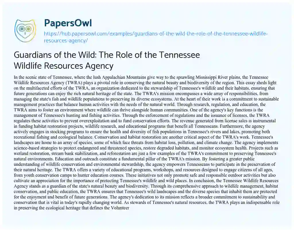 Essay on Guardians of the Wild: The Role of the Tennessee Wildlife Resources Agency