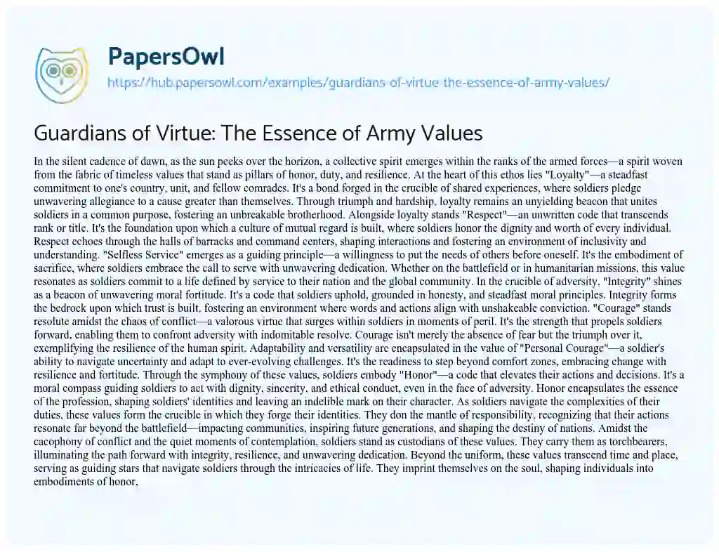 Essay on Guardians of Virtue: The Essence of Army Values