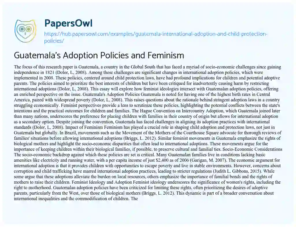 Essay on Guatemala’s Adoption Policies and Feminism