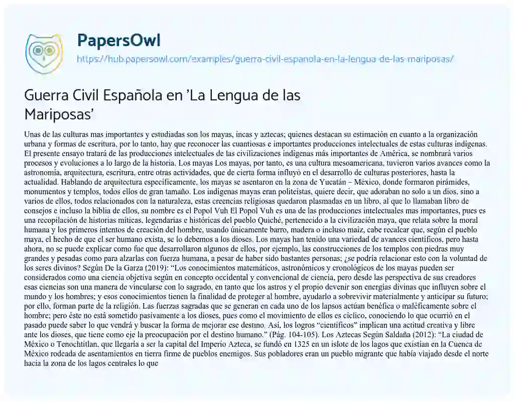 Essay on Guerra Civil Española en ‘La Lengua de las Mariposas’