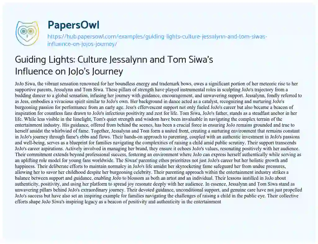 Essay on Guiding Lights: Culture Jessalynn and Tom Siwa’s Influence on JoJo’s Journey