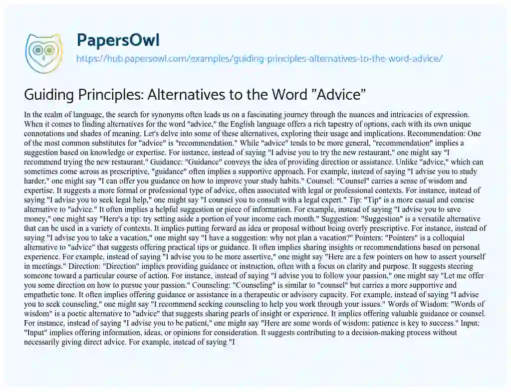 Essay on Guiding Principles: Alternatives to the Word “Advice”