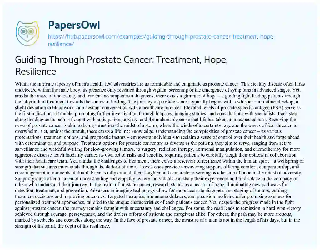 Essay on Guiding Through Prostate Cancer: Treatment, Hope, Resilience