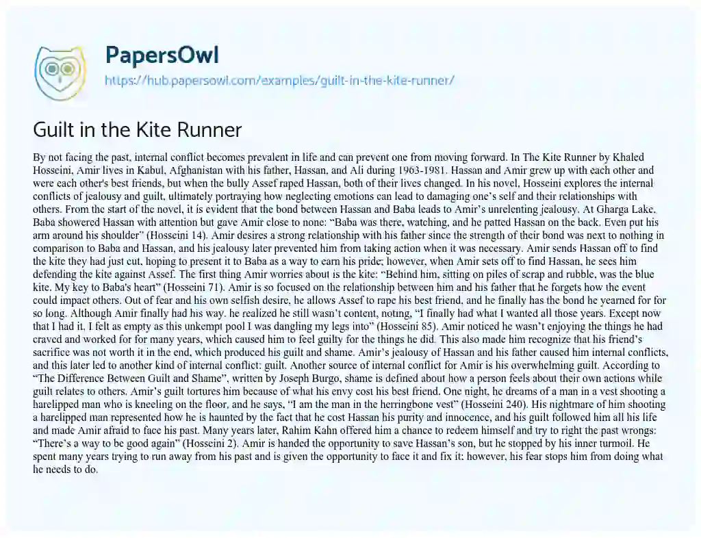 Essay on Guilt in the Kite Runner