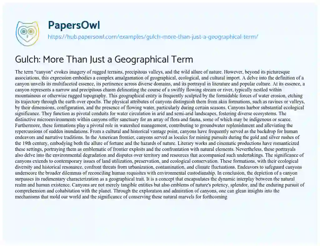 Essay on Gulch: More Than Just a Geographical Term