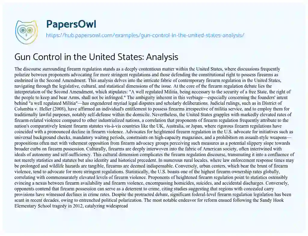 Essay on Gun Control in the United States: Analysis