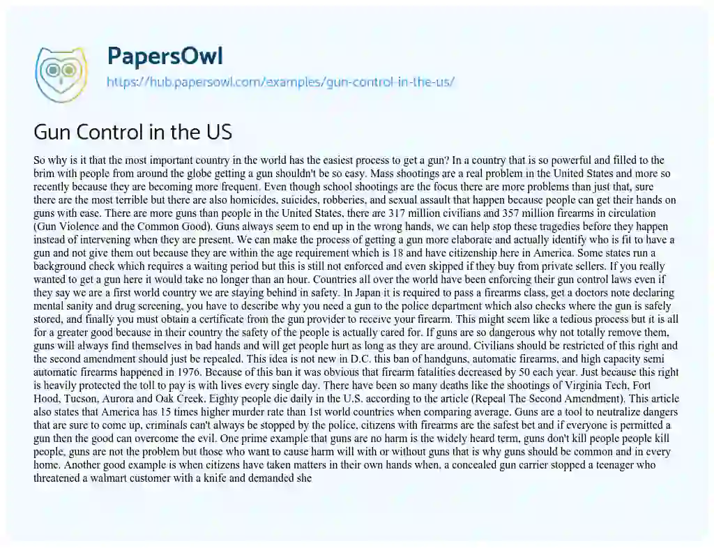 Essay on Gun Control in the US