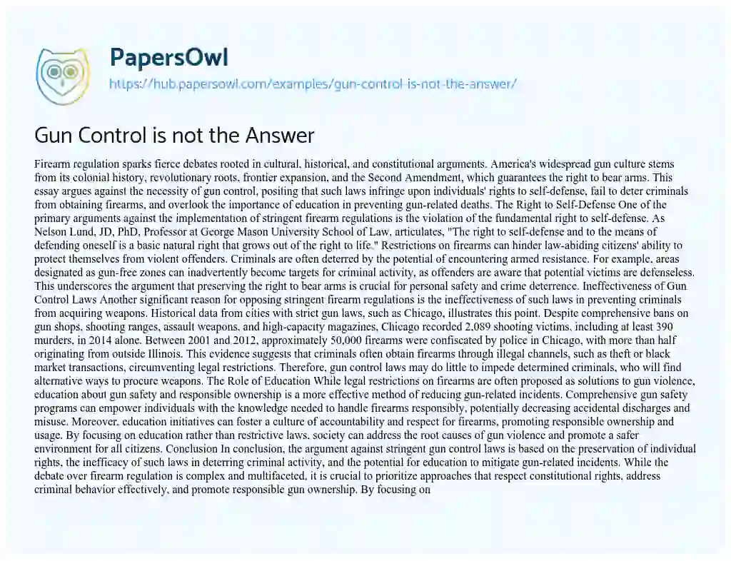 Essay on Gun Control is not the Answer