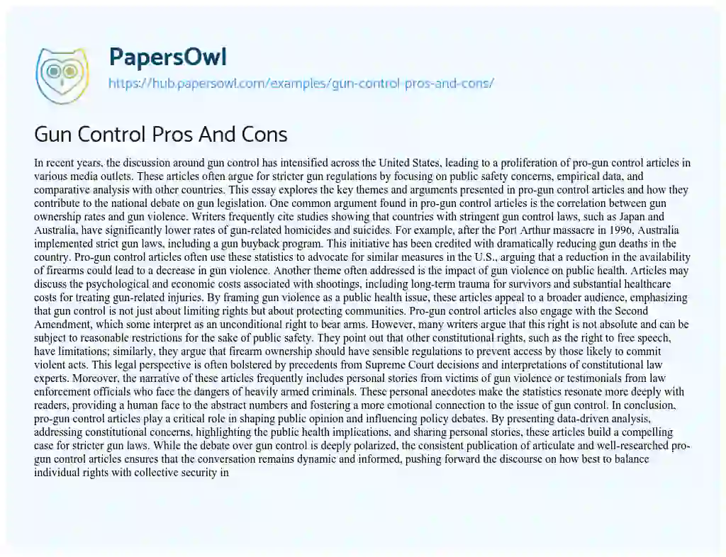 Essay on Gun Control Pros And Cons