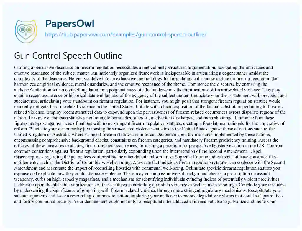 Essay on Gun Control Speech Outline