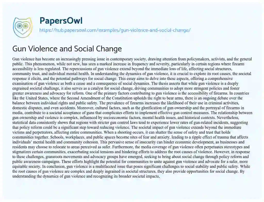 Essay on Gun Violence and Social Change