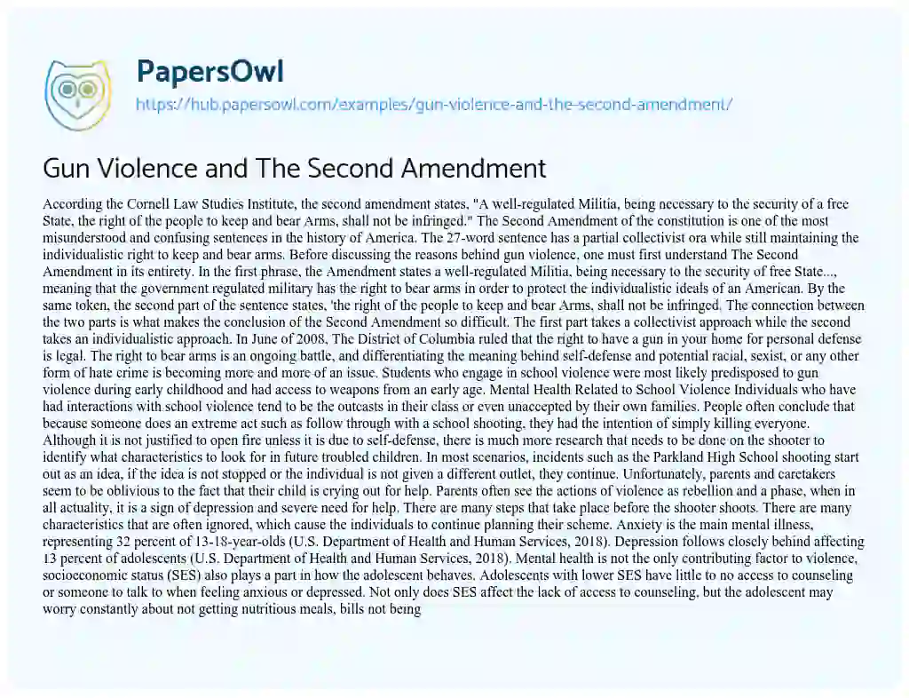 Essay on Gun Violence and The Second Amendment