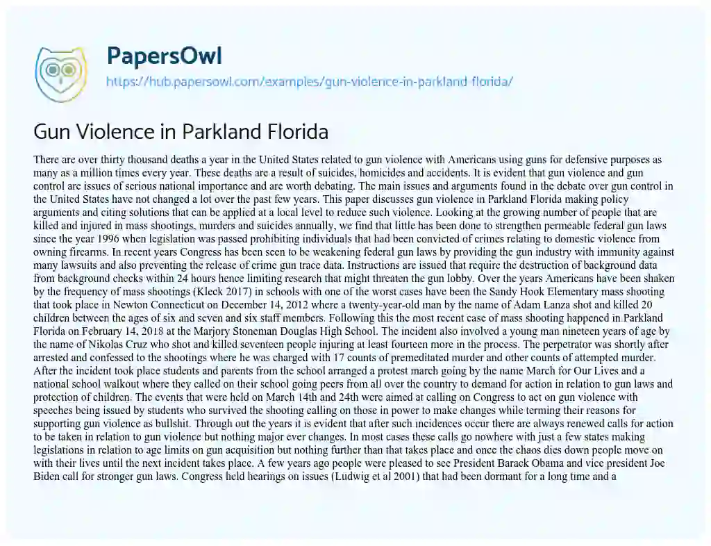 Essay on Gun Violence in Parkland Florida