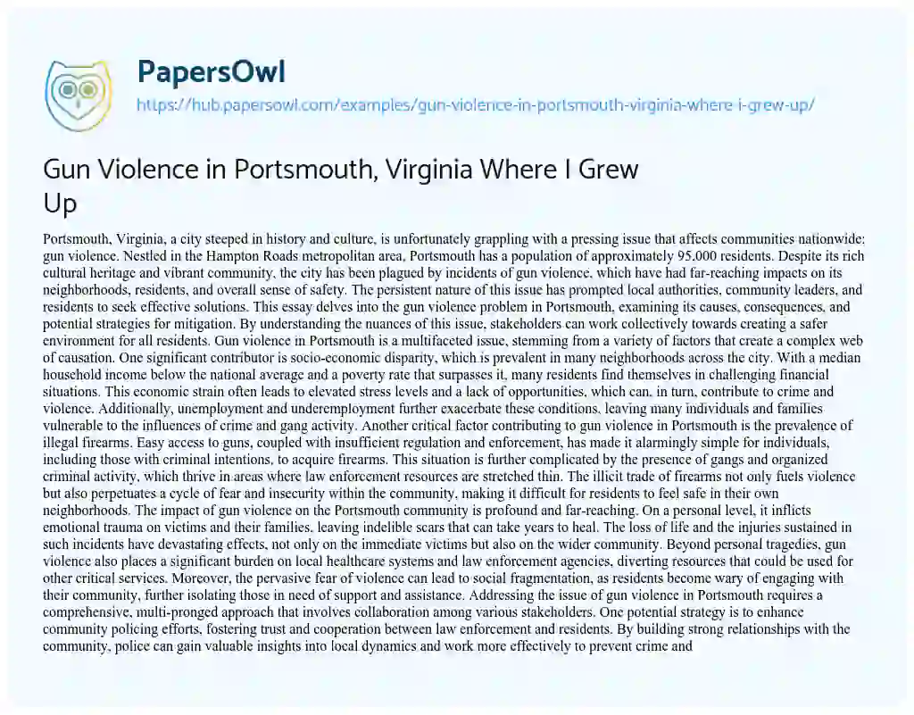 Essay on Gun Violence in Portsmouth, Virginia Where I Grew Up