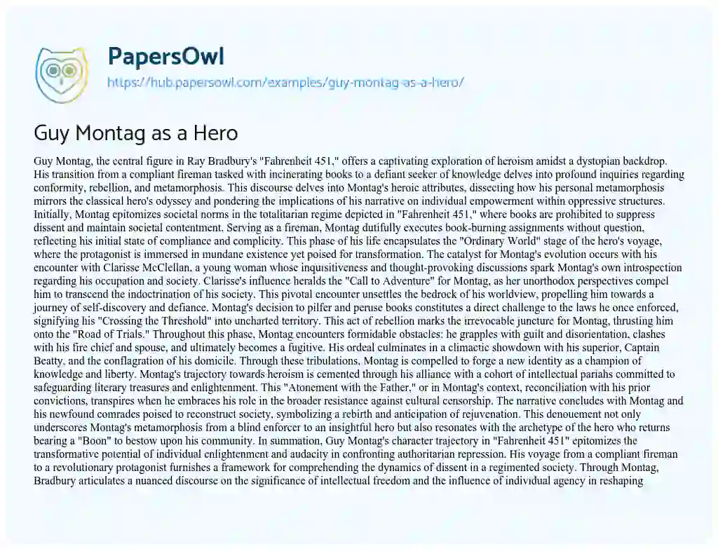Essay on Guy Montag as a Hero