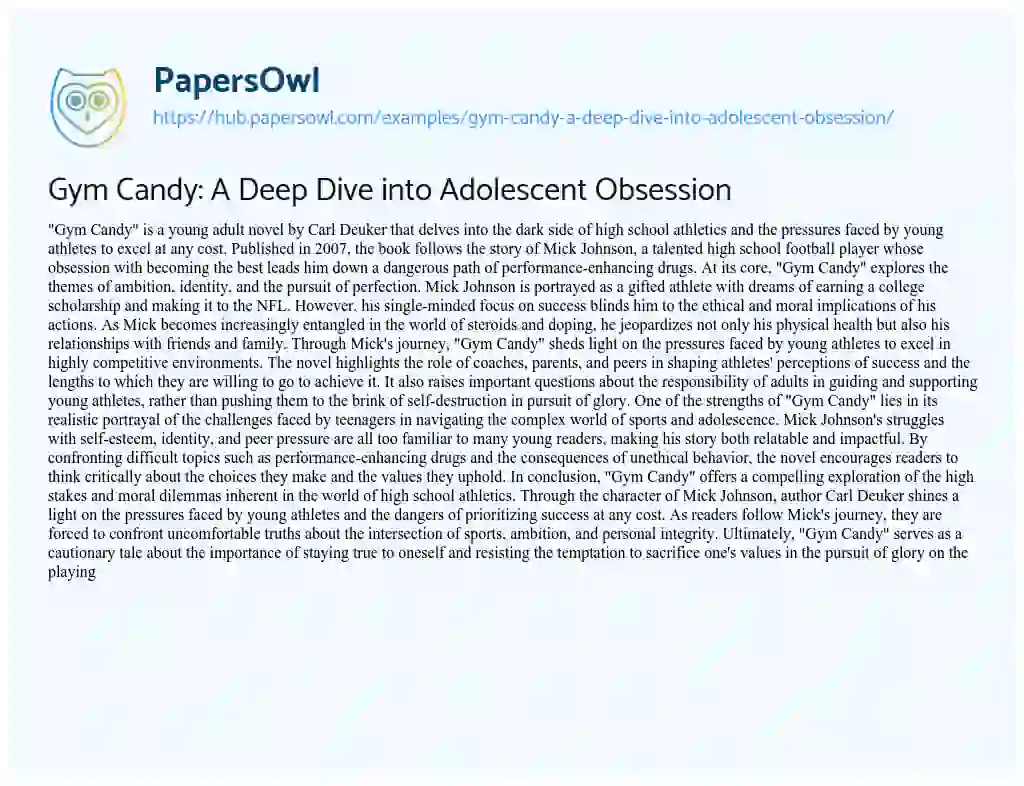 Essay on Gym Candy: A Deep Dive into Adolescent Obsession