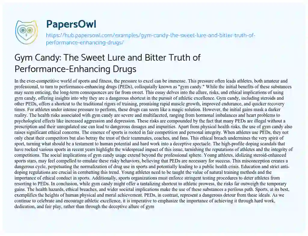 Essay on Gym Candy: The Sweet Lure and Bitter Truth of Performance-Enhancing Drugs