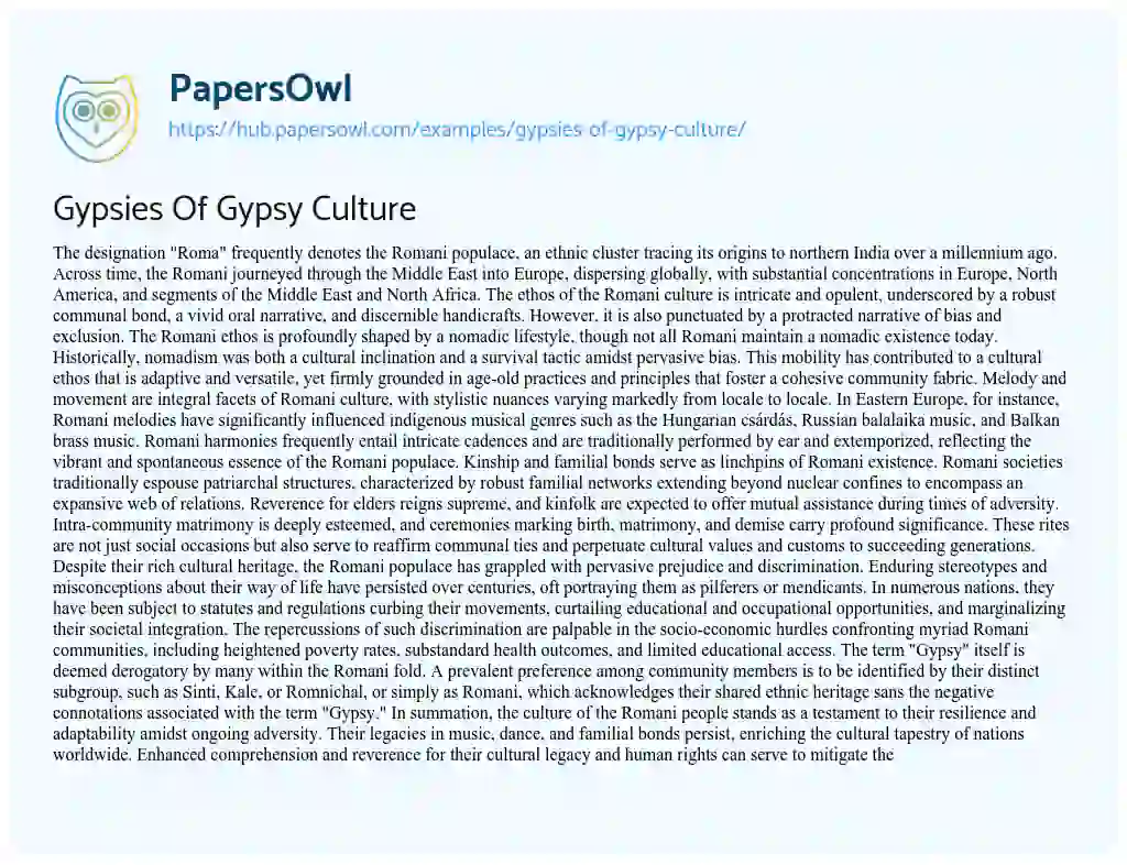 Essay on Gypsies Of Gypsy Culture