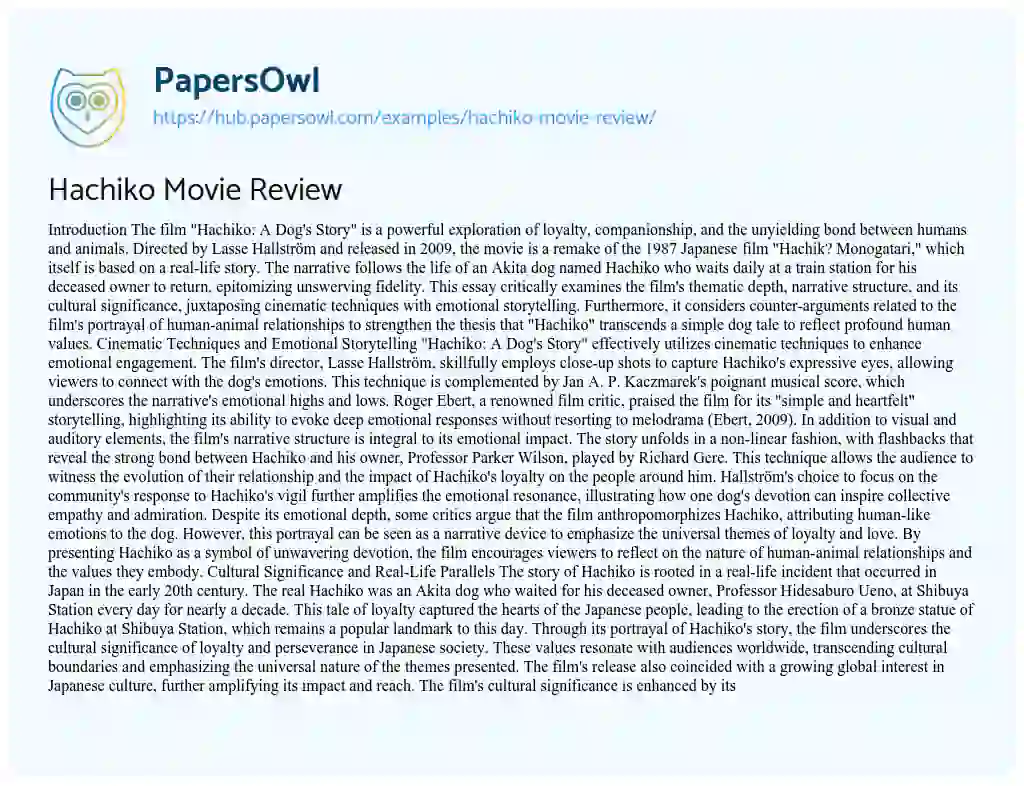 Essay on Hachiko Movie Review