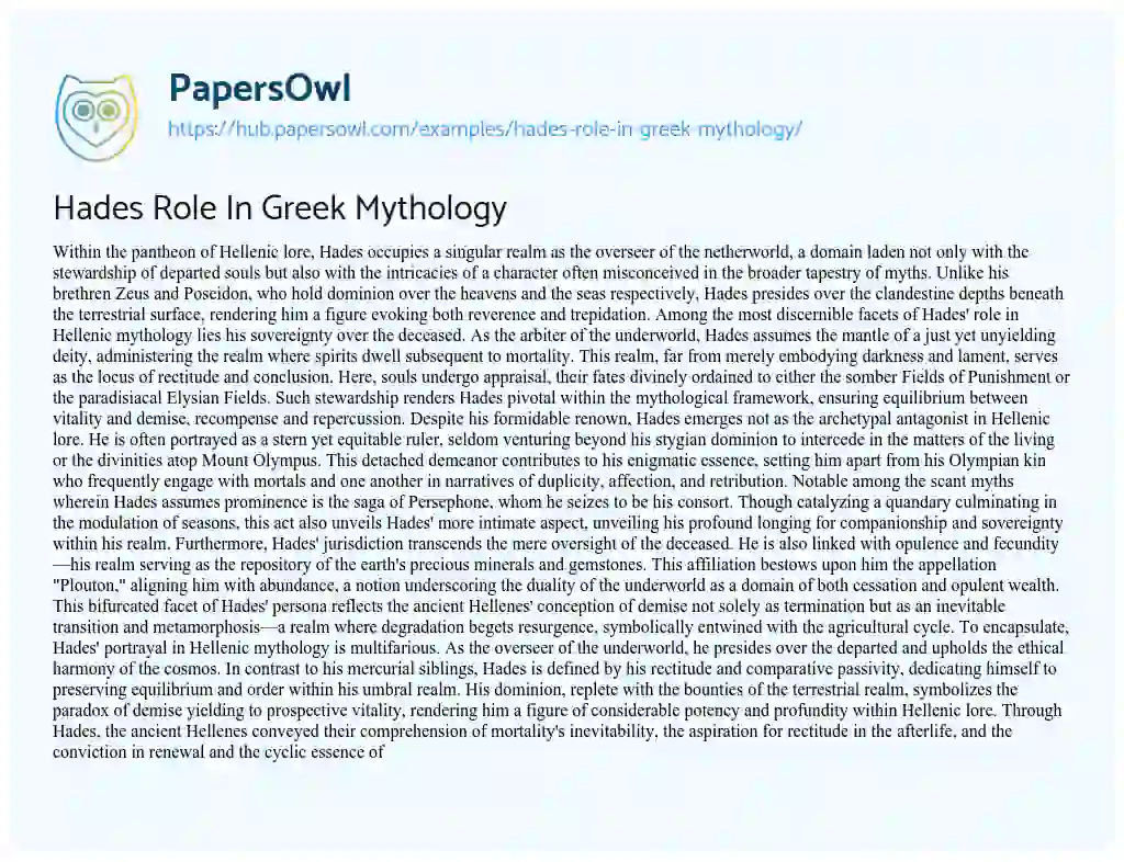 Essay on Hades Role In Greek Mythology
