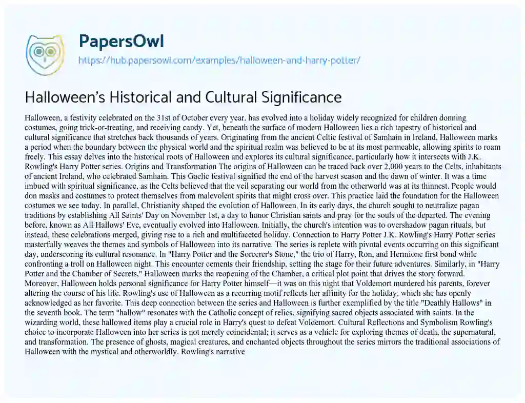 Essay on Halloween’s Historical and Cultural Significance