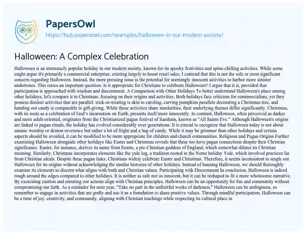 Essay on Halloween: A Complex Celebration