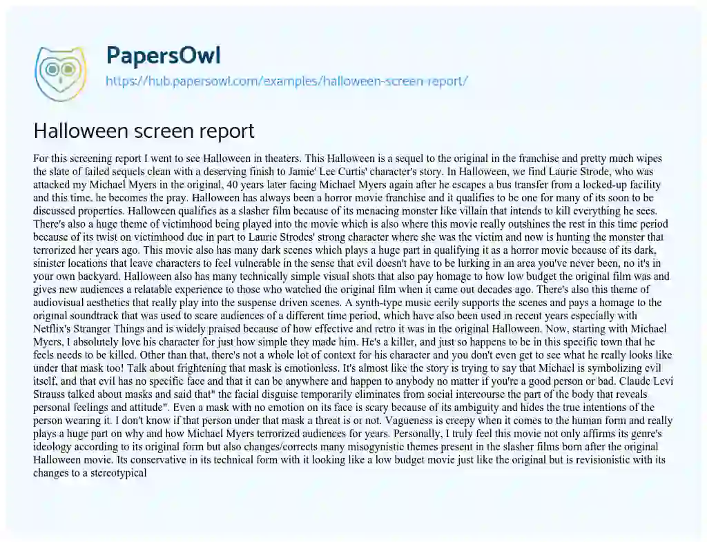 Essay on Halloween screen report