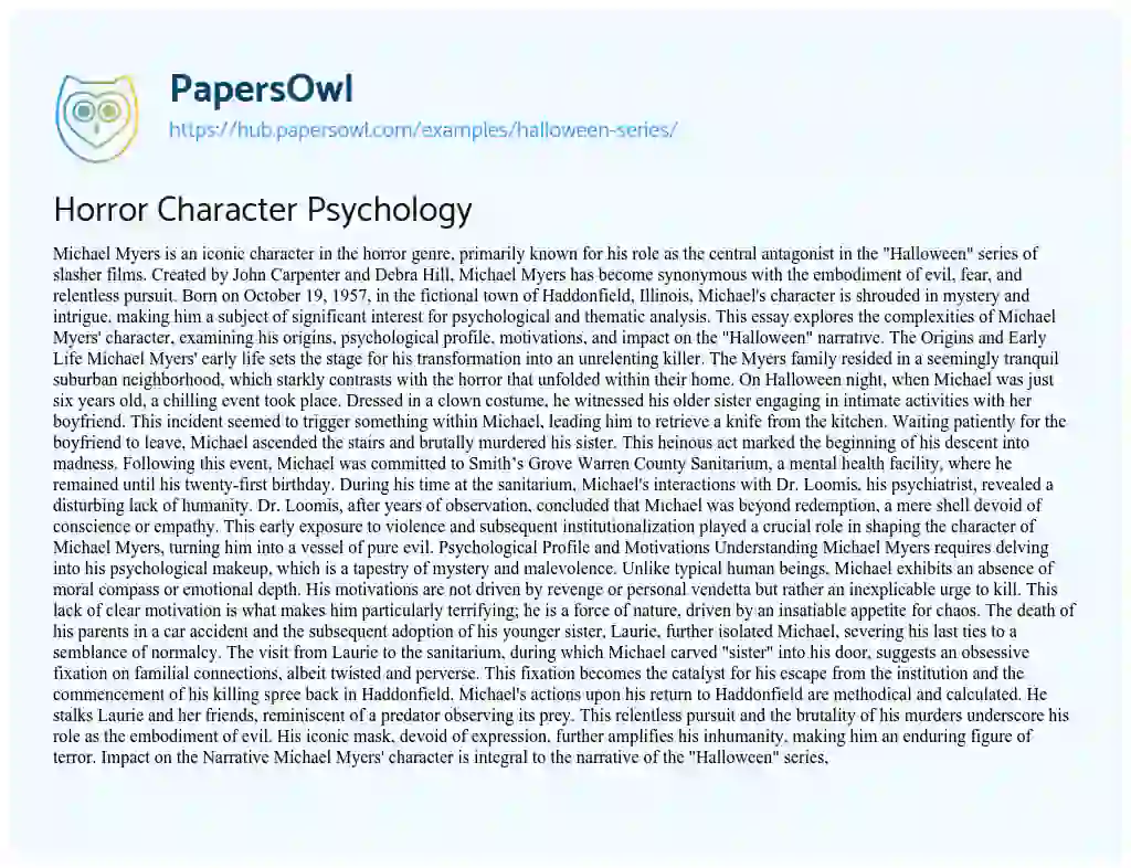 Essay on Horror Character Psychology