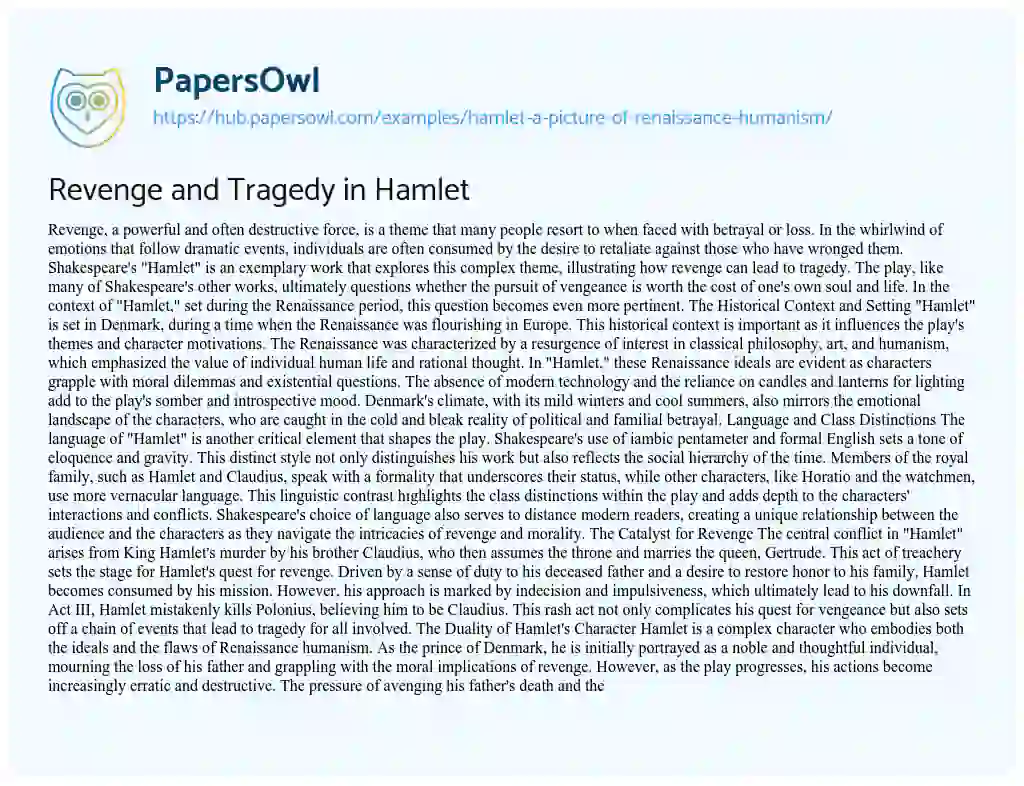 Essay on Revenge and Tragedy in Hamlet