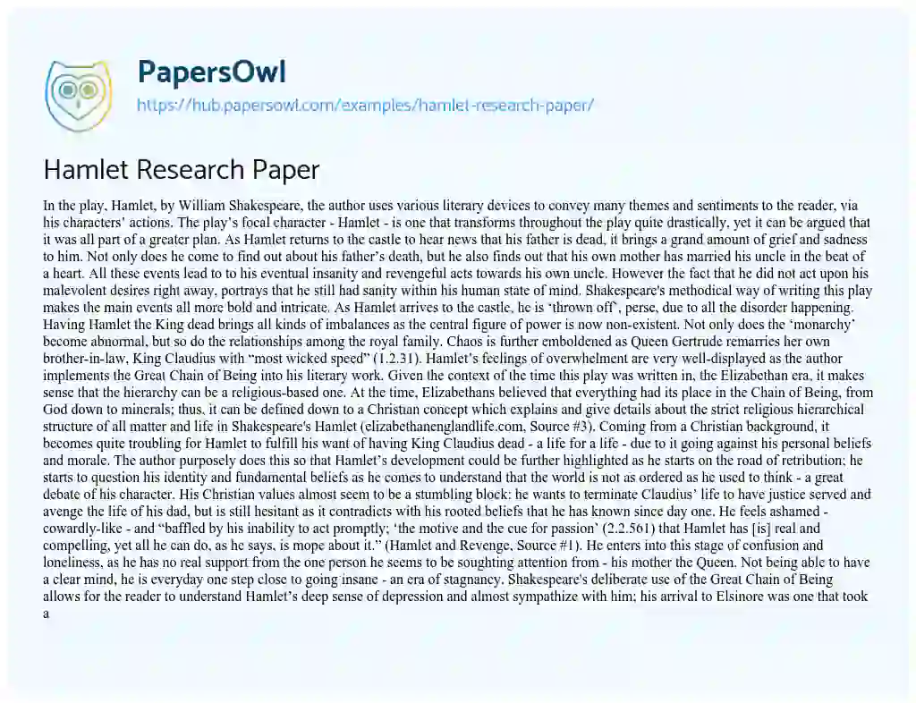 Essay on Hamlet Research Paper