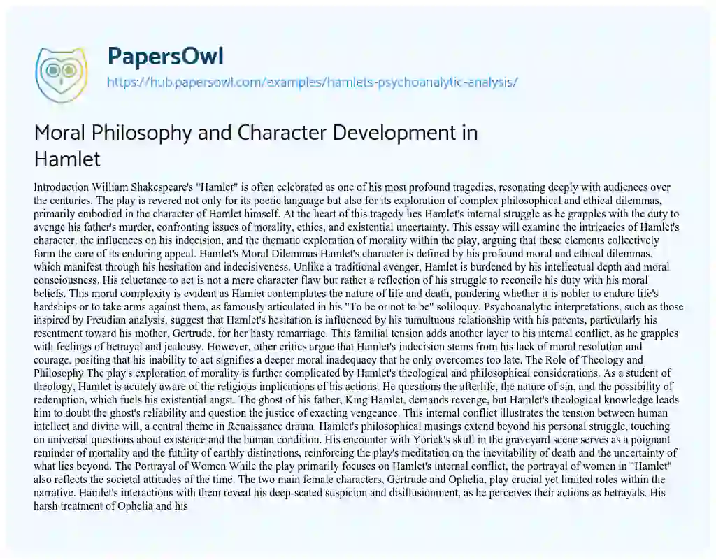 Essay on Moral Philosophy and Character Development in Hamlet