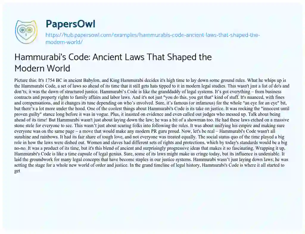 Essay on Hammurabi’s Code: Ancient Laws That Shaped the Modern World