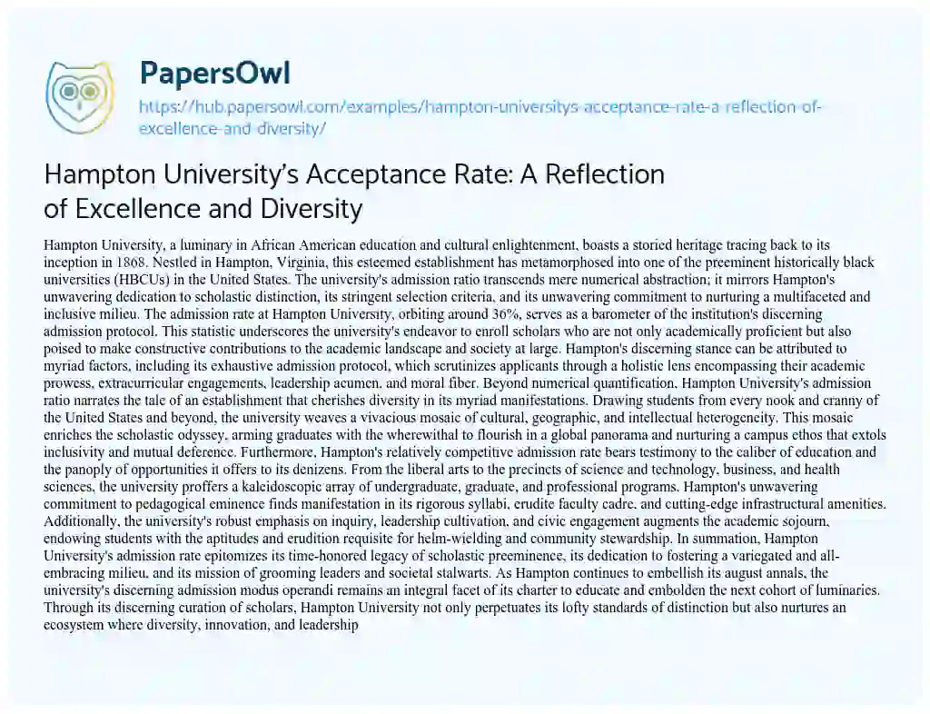 Essay on Hampton University’s Acceptance Rate: A Reflection of Excellence and Diversity