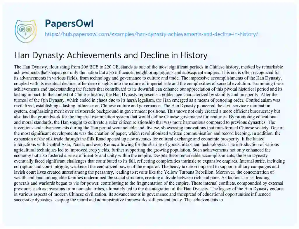 Essay on Han Dynasty: Achievements and Decline in History