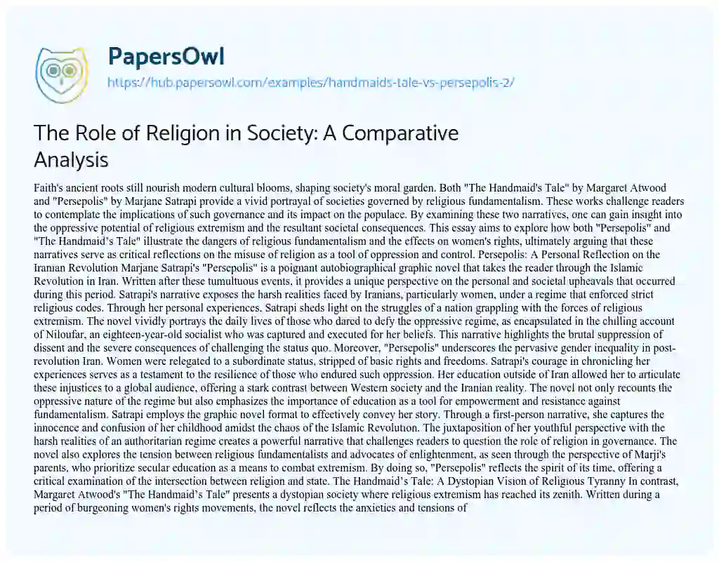 Essay on The Role of Religion in Society: A Comparative Analysis